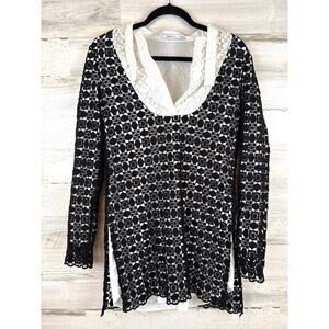 Goen Womens 4 Black White Crochet Lace Shirt Mini Dress Designer Luxe